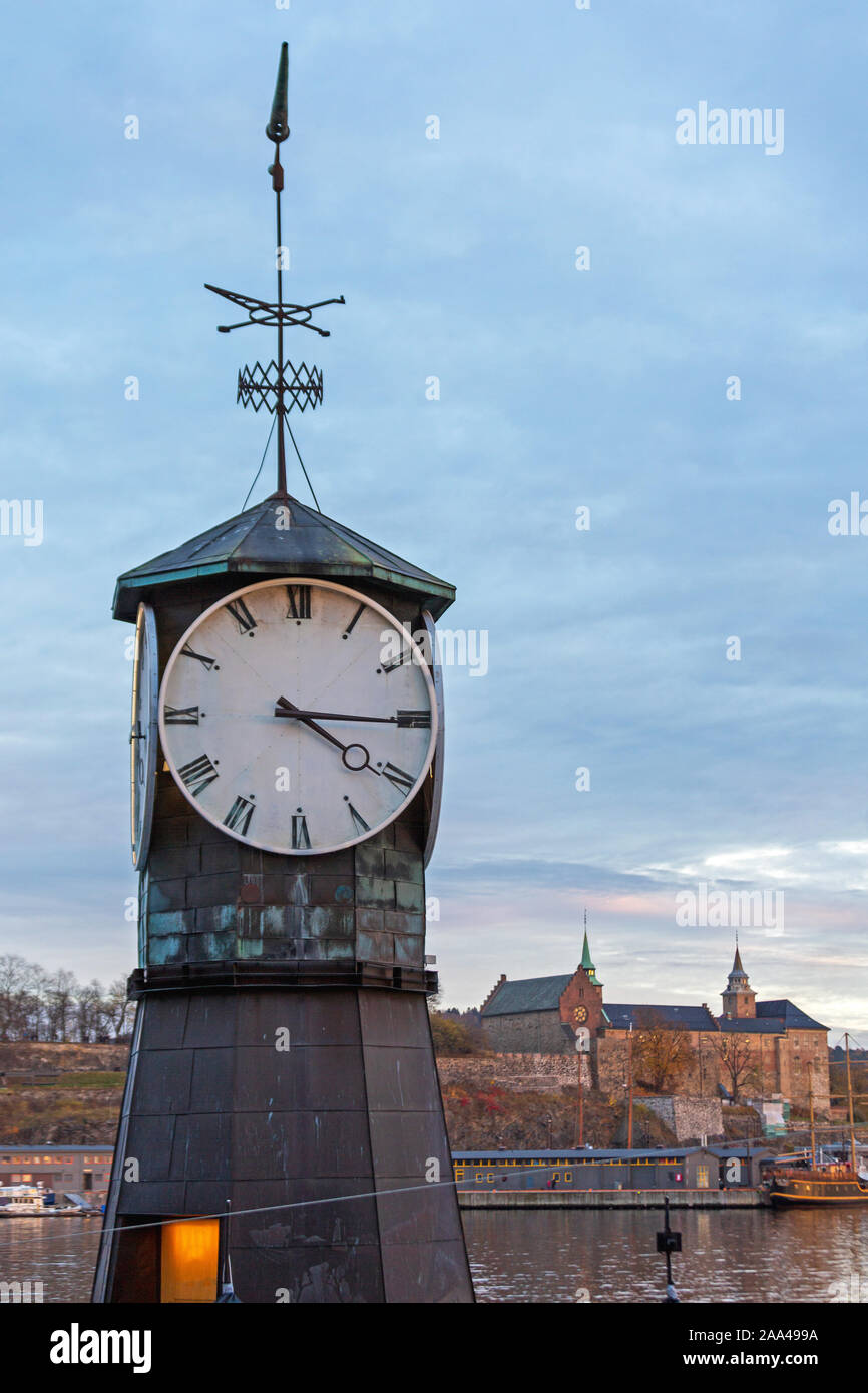 Aker Brygge Clock Tower in Oslo Norway Stock Photo Alamy