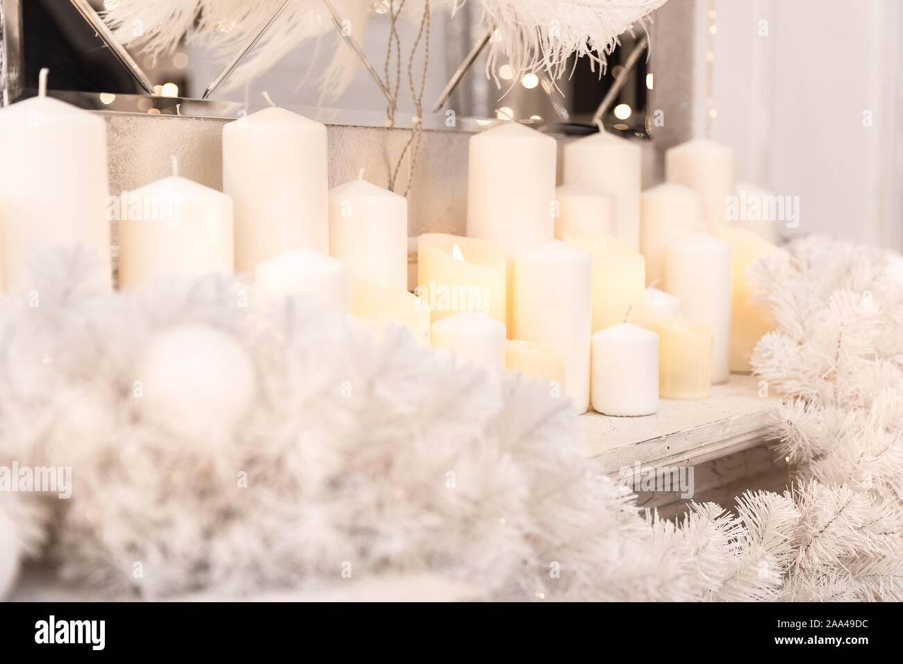 Christmas Decorations For Fireplace Wax Candles And Wreaths