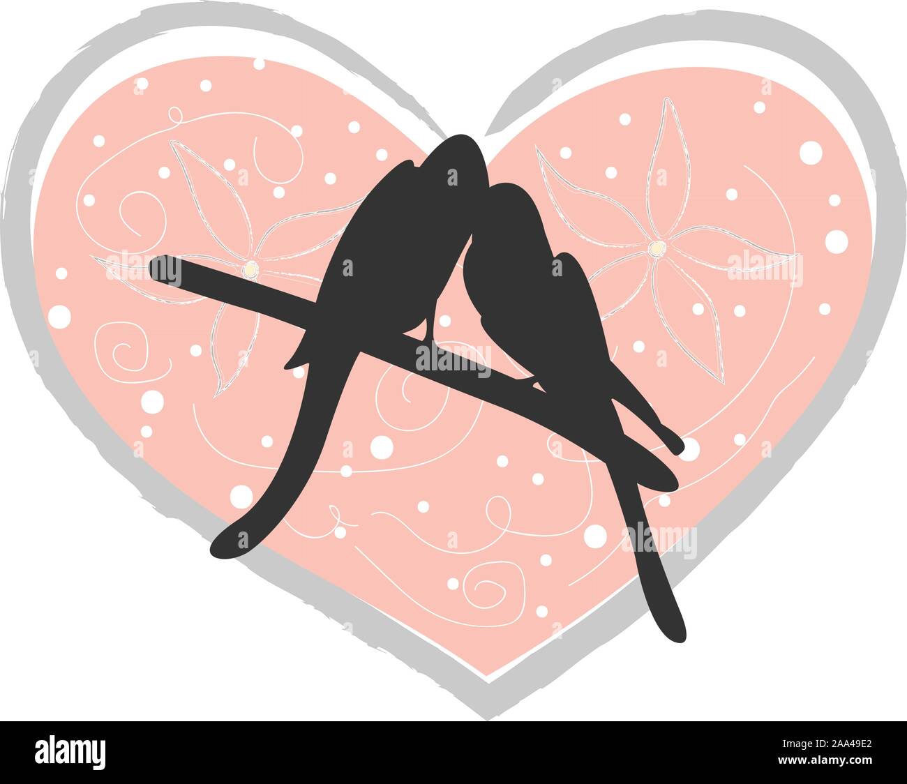 Love Bird Tree with Cute Birds In Love. Vector Card for Valentine Day