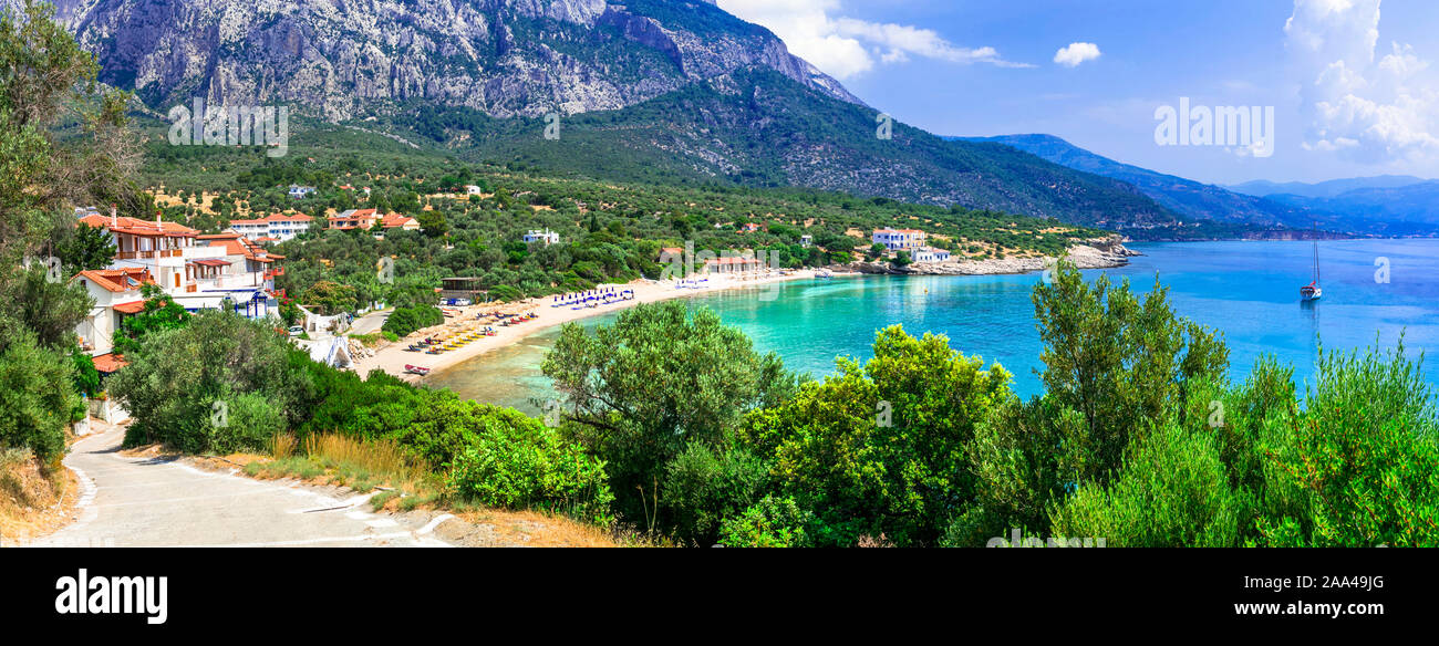 Beautiful Limnionas beach,panoramic view,Samos island,Greece. Stock Photo