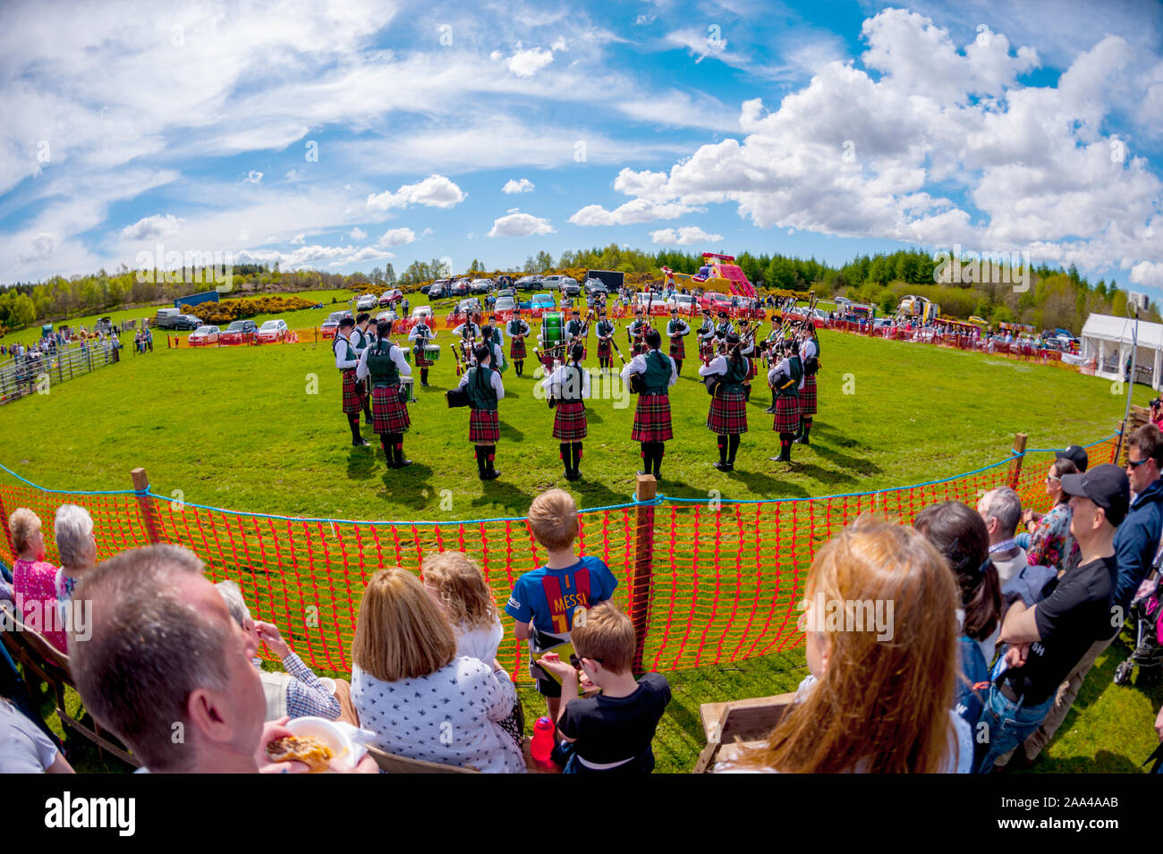 Pipe band at The Village Cattle show at the Knapps Kilmacolm Scotland. Stock Photo