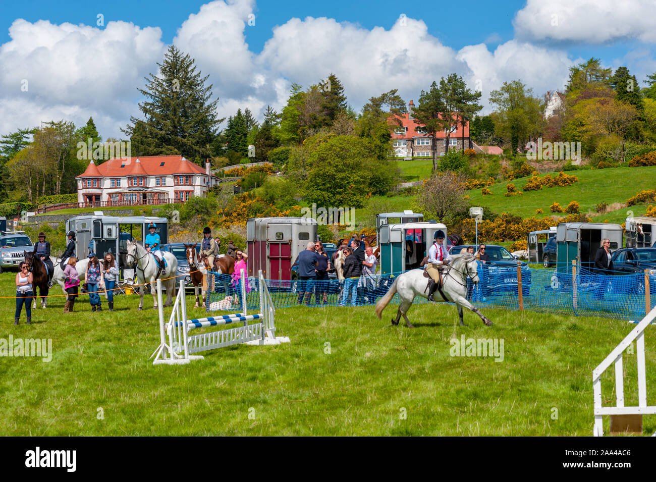 Show jumping arena at The Village Cattle show at the Knapps Kilmacolm Scotland. Stock Photo