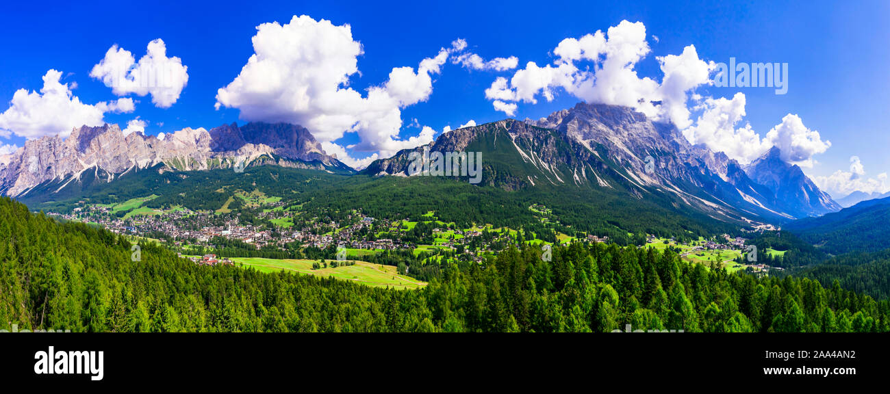 Impressive Cortina d’ Ampezzo village,Veneto,Italy. Stock Photo