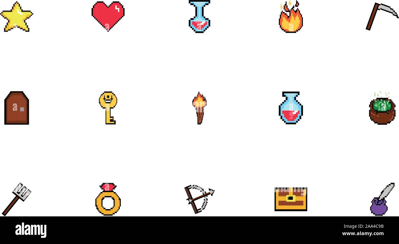 bundle of 8 bits pixelated style icons Stock Vector Image & Art - Alamy
