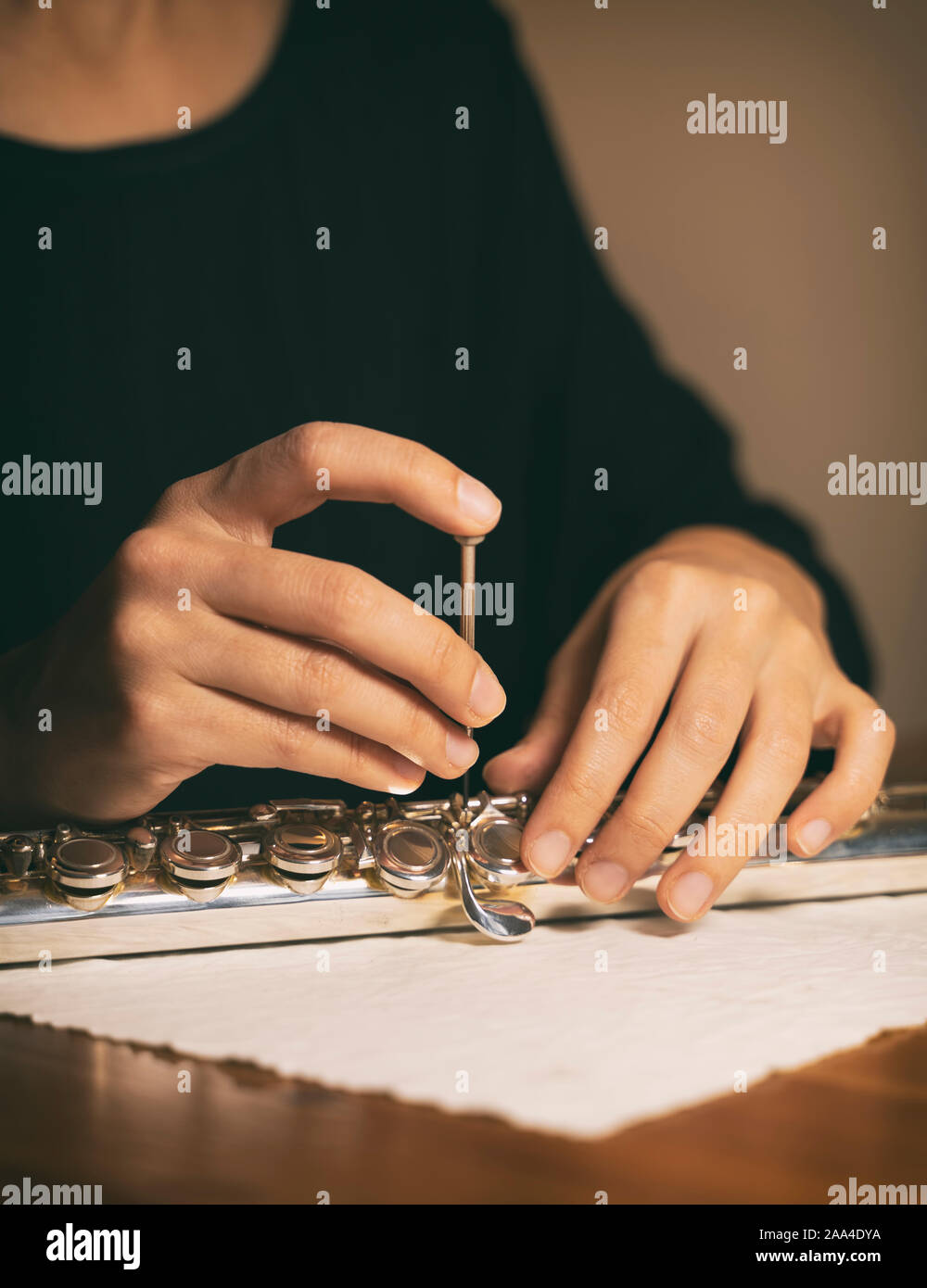 Fixing Flute Keys, Flute Maintenance Stock Photo