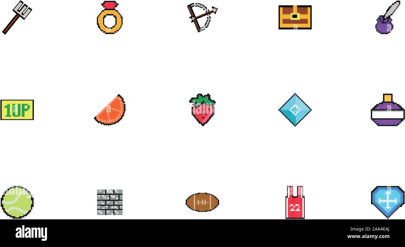 bundle of 8 bits pixelated style icons Stock Vector Image & Art - Alamy