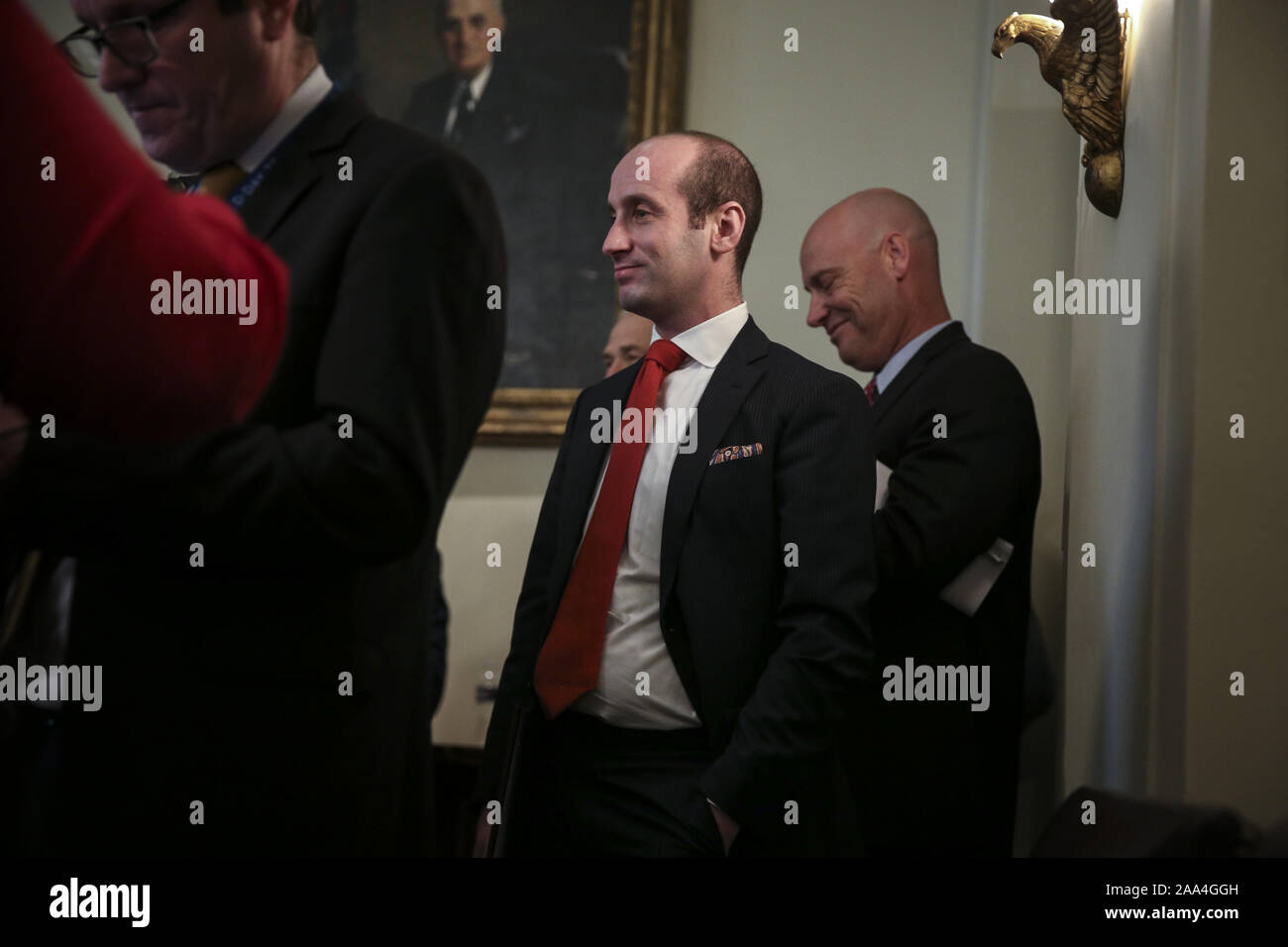 Washington, United States. 19th Nov, 2019. Senior Advisor to the President Stephen Miller attends a Cabinet Meeting with President Donald Trump in the Cabinet Room of the White House on November 19, 2019 in Washington, DC. Photo by Oliver Contreras/UPI Credit: UPI/Alamy Live News Stock Photo