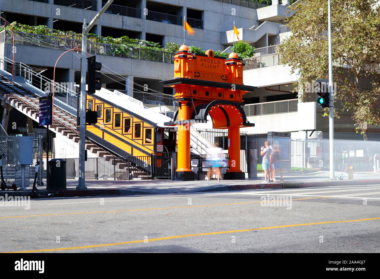 Los Angeles, California – Angels Flight, the historic funicular railway located in downtown of Los Angeles – Long Exposure Photo Stock Photo