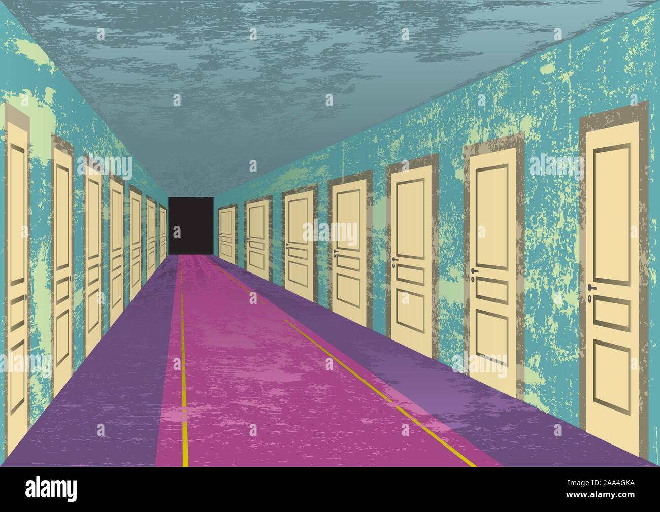Grungy abandoned hotel hall Stock Vector