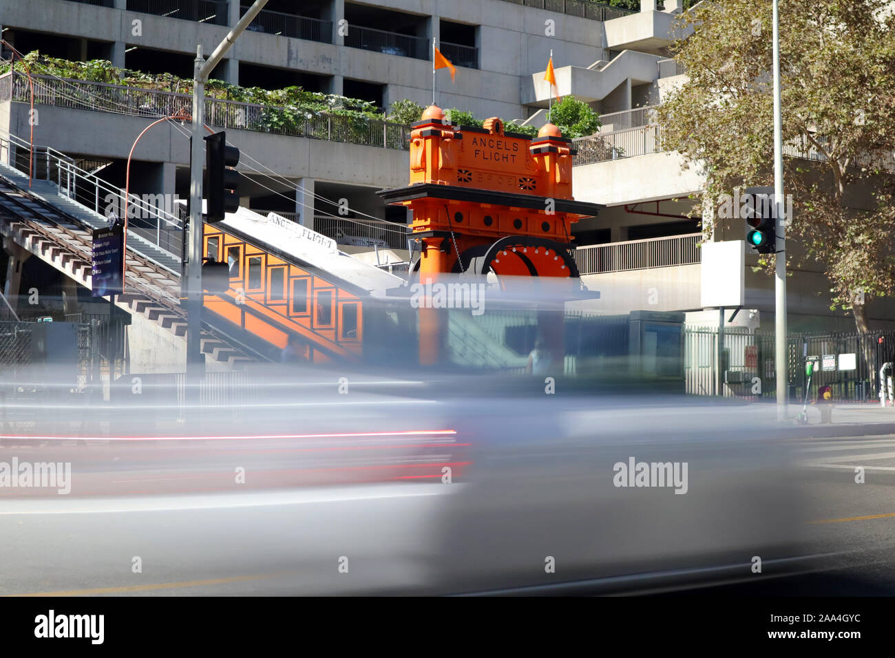 Los Angeles, California – Angels Flight, the historic funicular railway located in downtown of Los Angeles – Long Exposure Photo Stock Photo