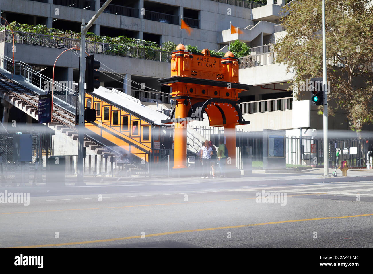 Los Angeles, California – Angels Flight, the historic funicular railway located in downtown of Los Angeles – Long Exposure Photo Stock Photo