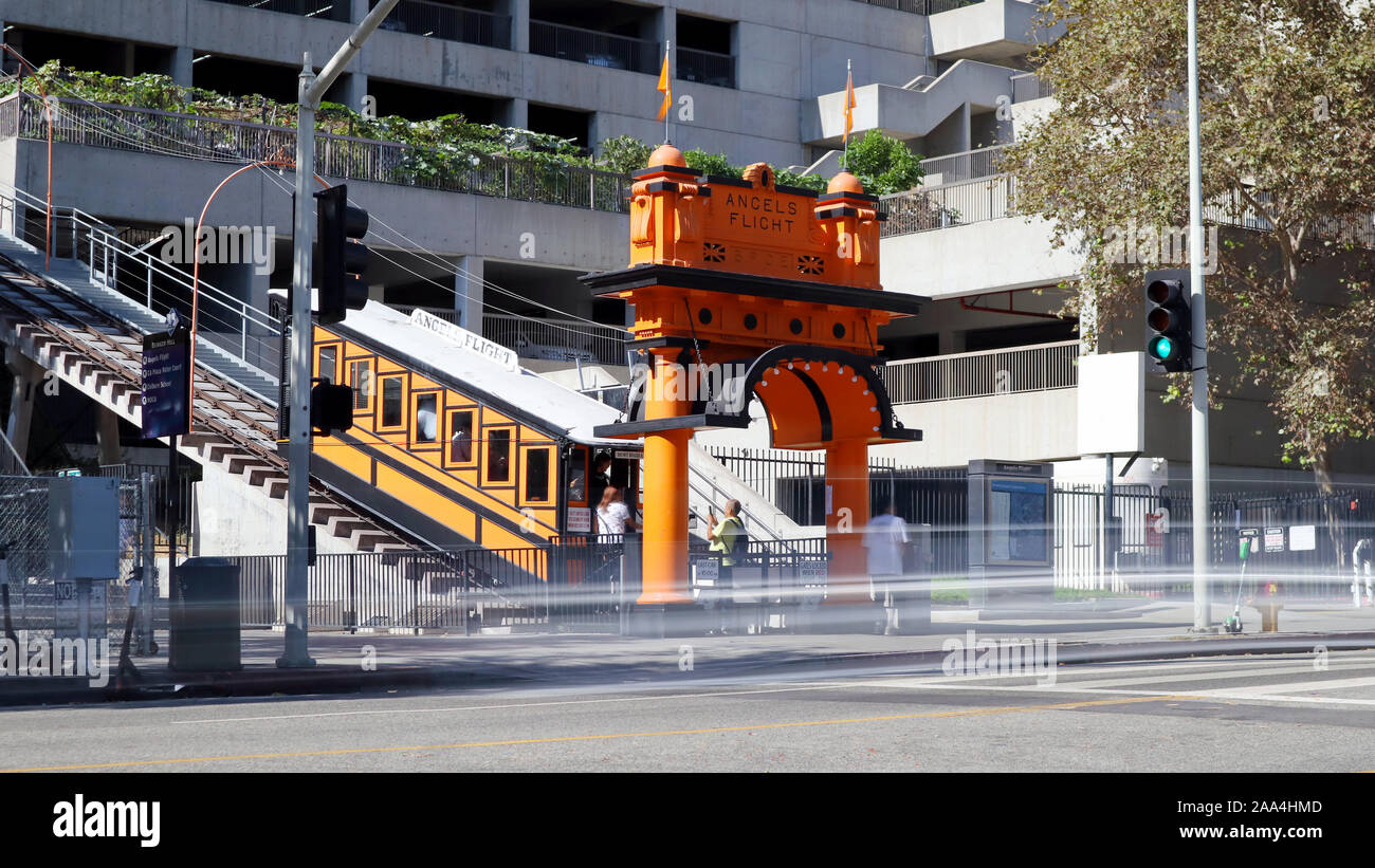 Los Angeles, California – Angels Flight, the historic funicular railway located in downtown of Los Angeles – Long Exposure Photo Stock Photo