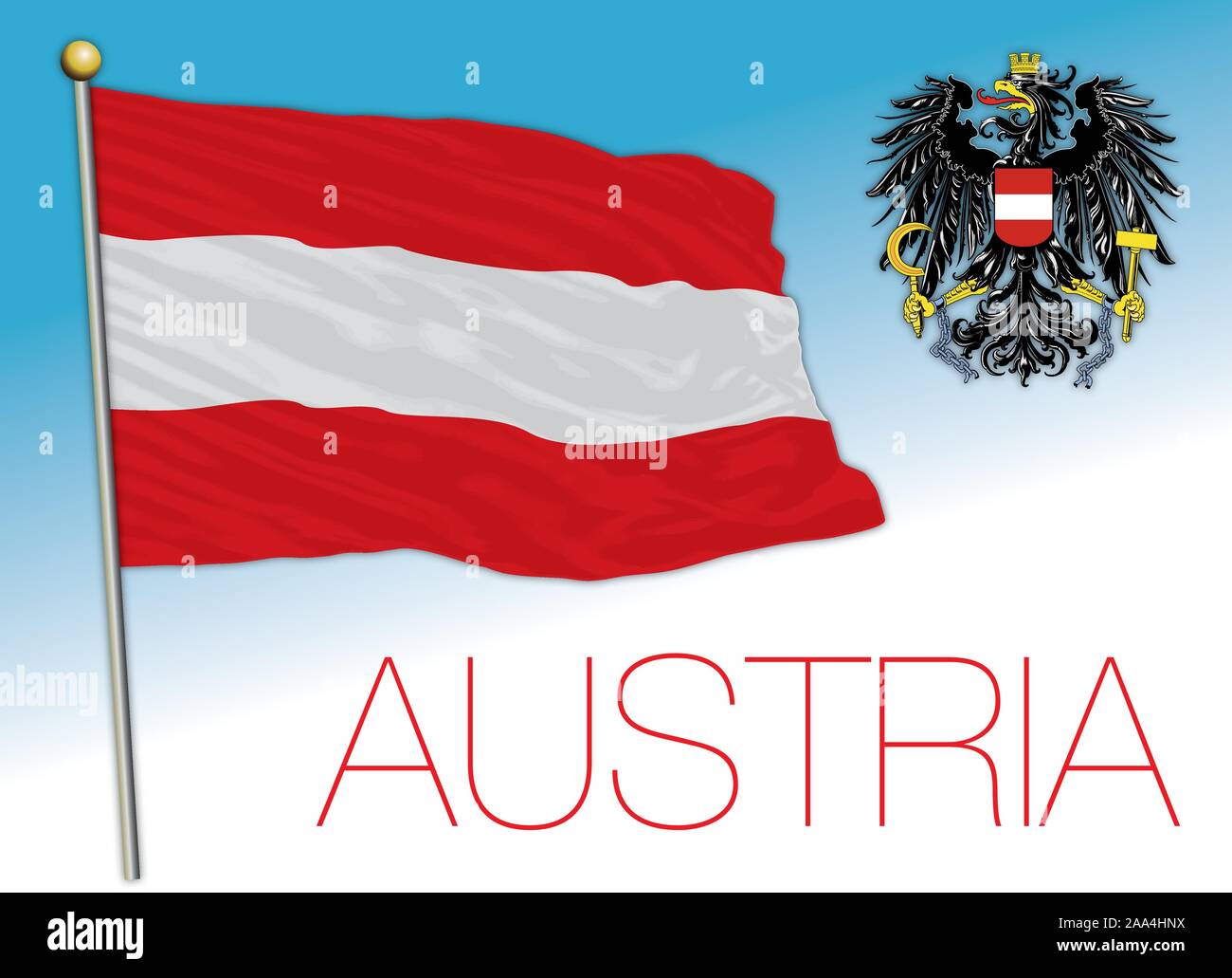 Premium Vector  Flag of the country austria. flag on the flagpole. vector  illustration