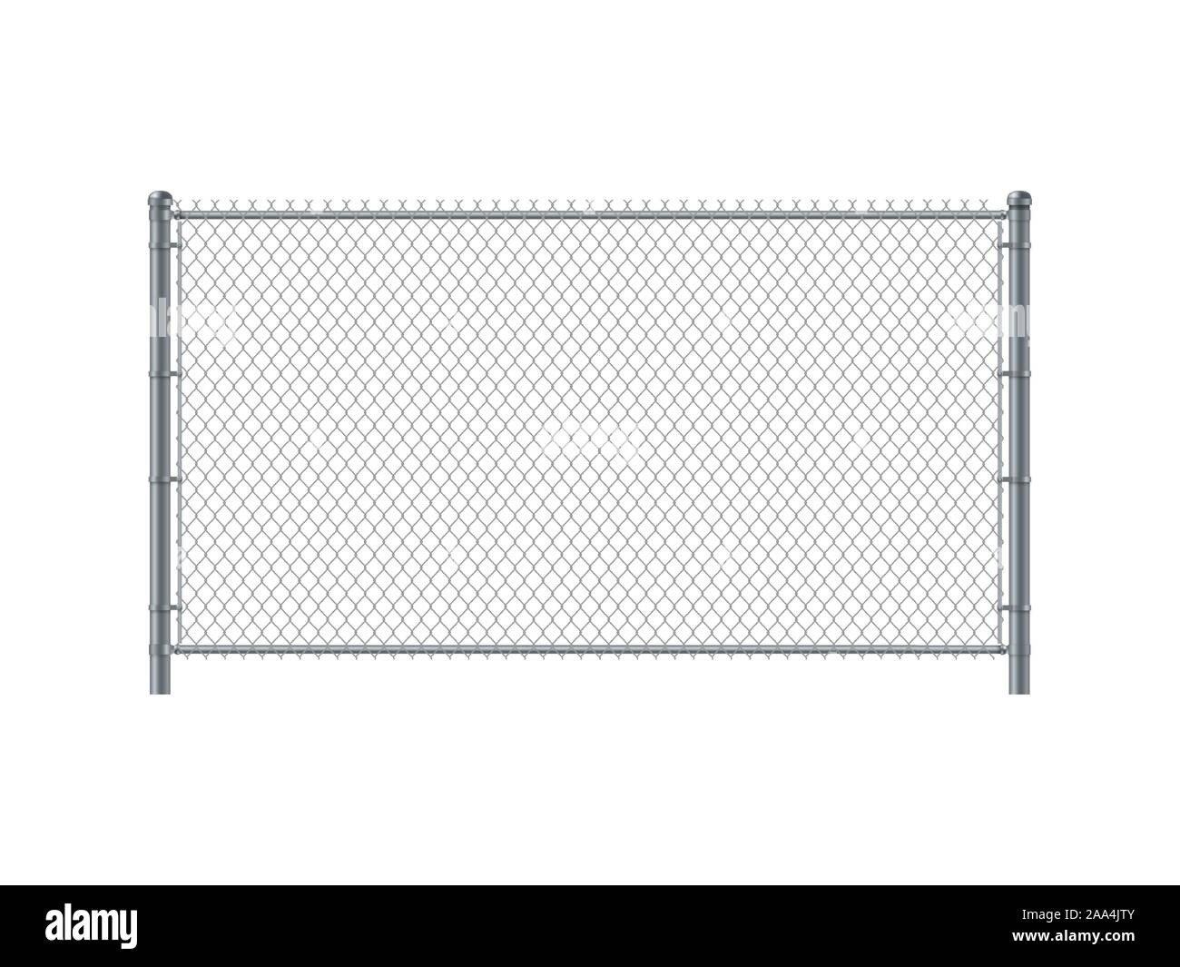 Chain link fence panel. Metal Wire Fence. Stock Vector