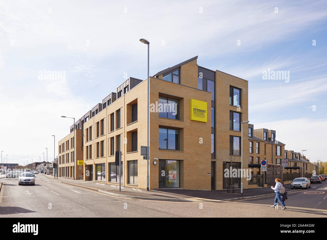 Corner elevation across street with brick clad Anglia