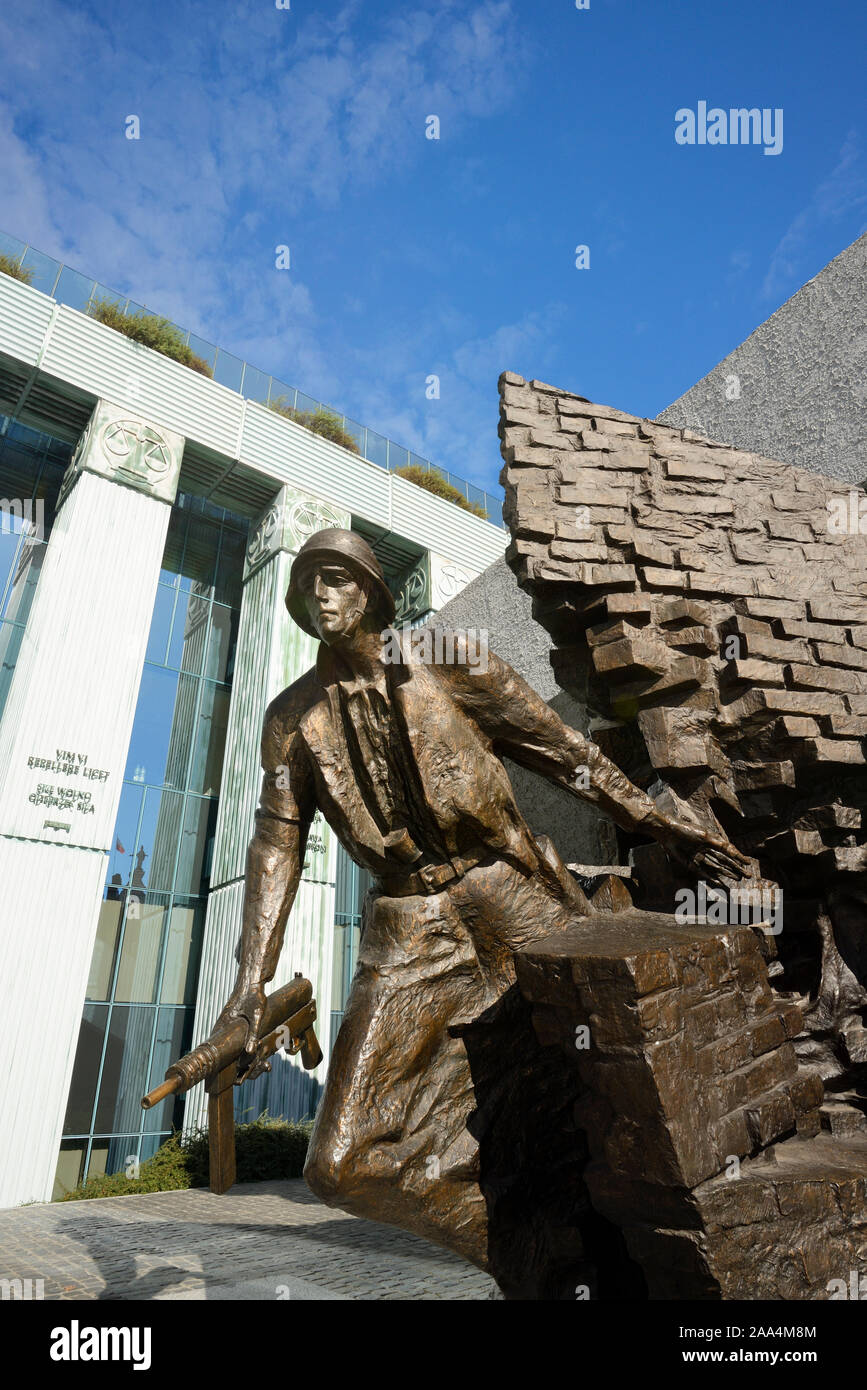 The Warsaw Uprising Monument, a striking bronze ensemble, depicts Armia Krajowa (Home Army) fighters. Poland Stock Photo