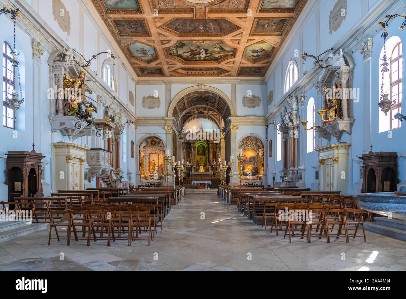 The St. George's Parish Church interior in Piran, Slovenia, Europe. Stock Photo