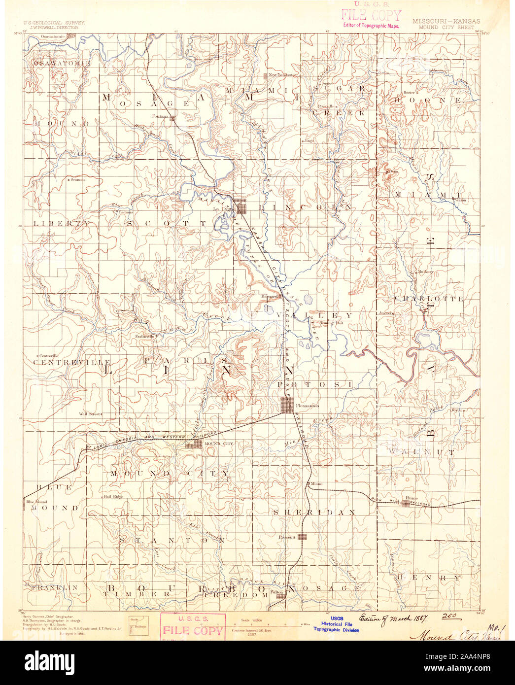 USGS TOPO Map Missouri MO Mound City 325523 1887 125000 Restoration Stock Photo