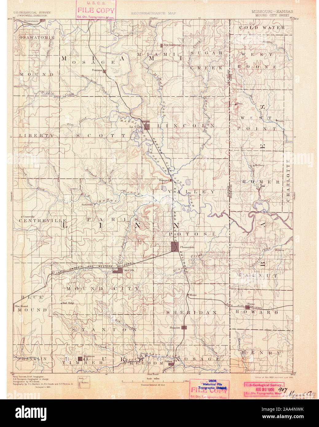 USGS TOPO Map Missouri MO Mound City 325525 1893 125000 Restoration Stock Photo