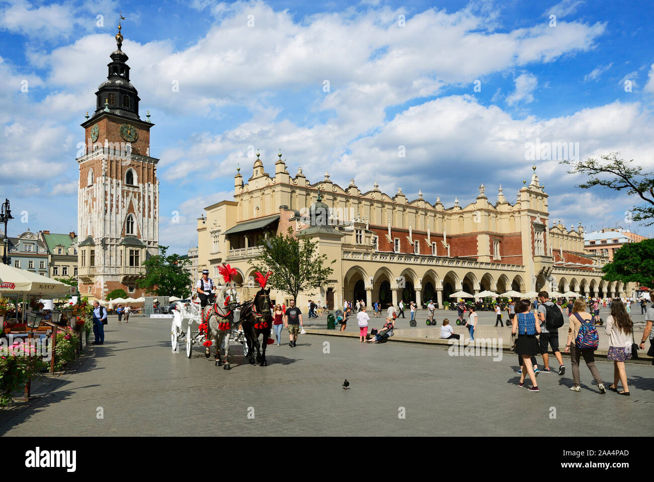 The Town Hall Tower, 70m high, and the Central Market Square (Rynek) of the Old Town of Krakow dates back to the 13th century. It is a Unesco World He Stock Photo