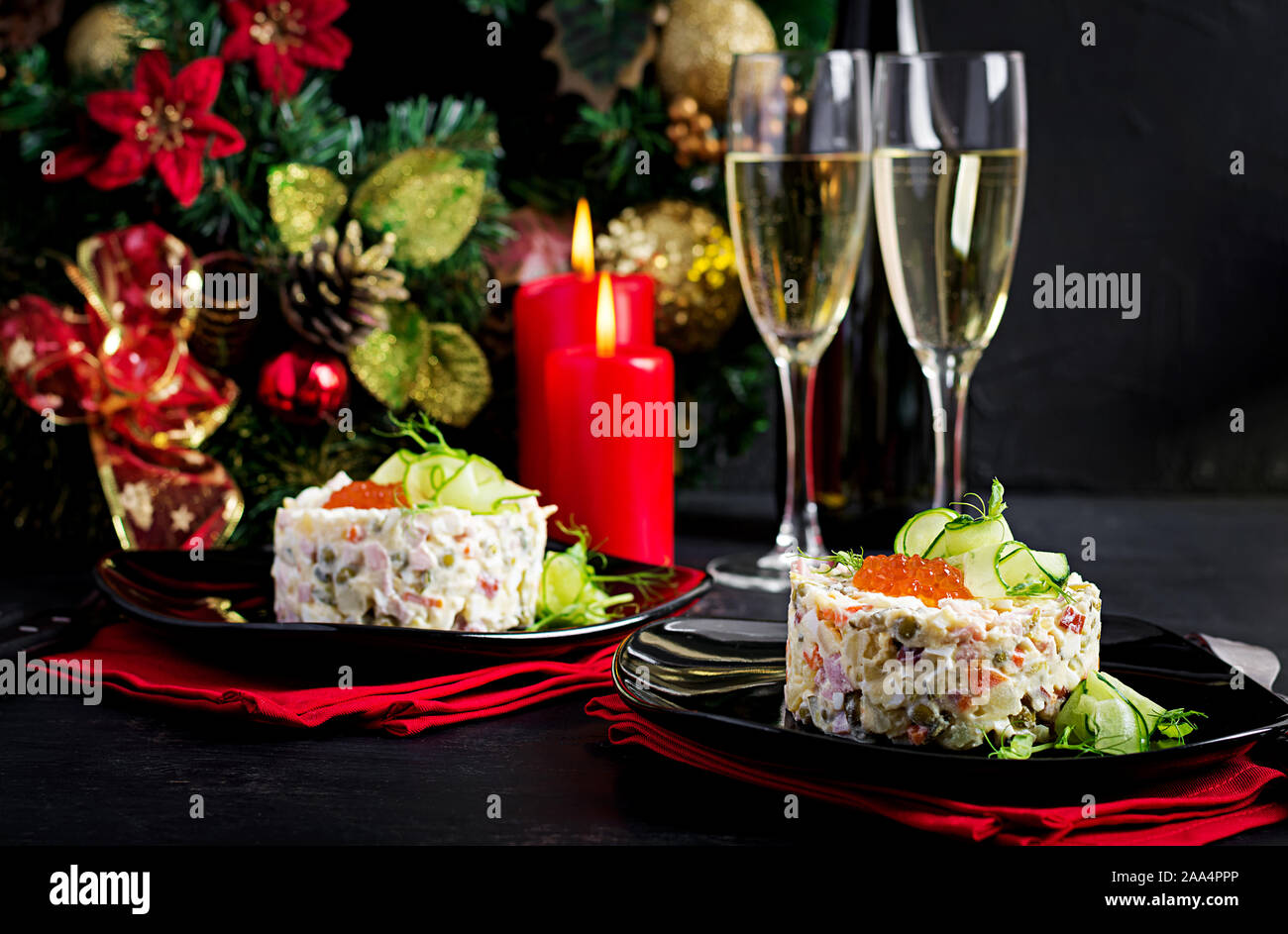 Christmas Table Setting Traditional Russian Salad Olivier New