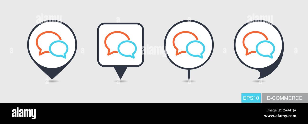 Chat speech pin map icon. E-commerce sign. Map pointer. Map markers. Destination vector icon Stock Vector