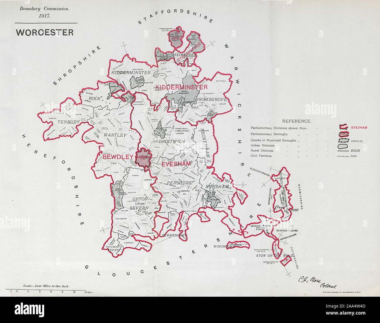 Worcestershire Parliamentary County. BOUNDARY COMMISSION. Close 1917