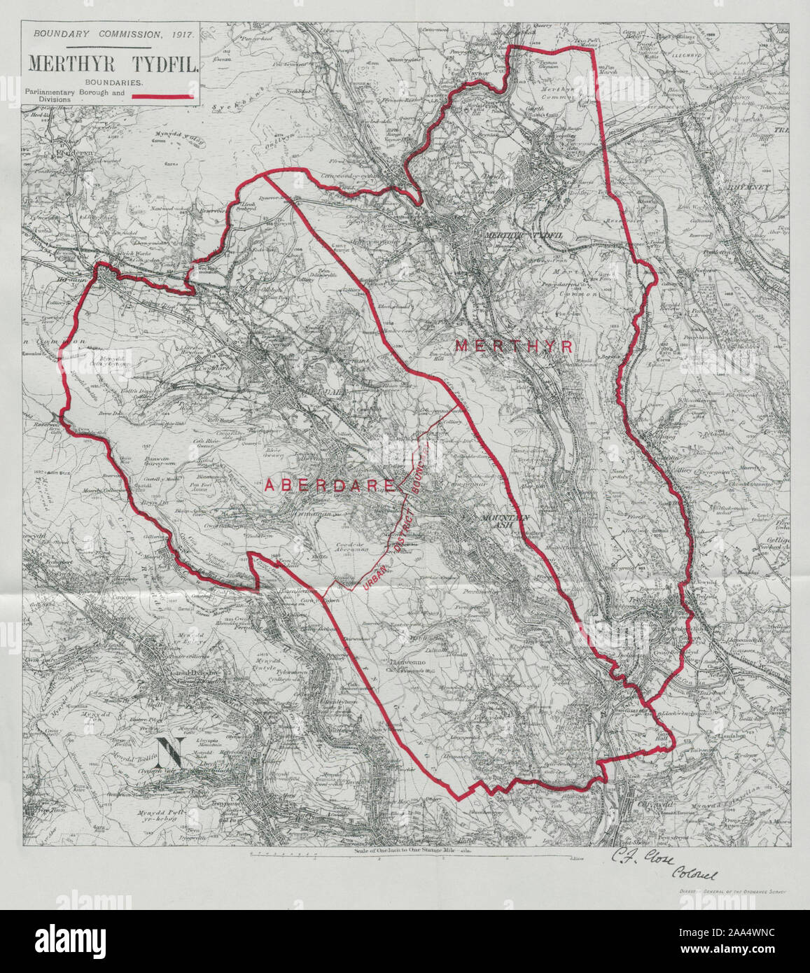 Merthyr Tydfil Parliamentary Borough. Aberdare. BOUNDARY COMMISSION 1917 map Stock Photo
