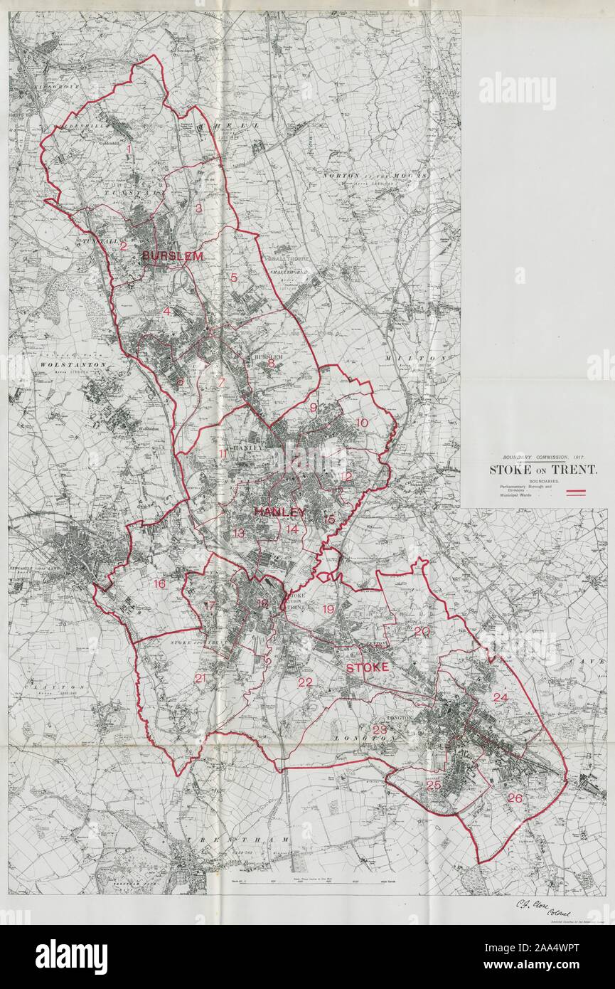 Stoke On Trent Boundary Map Stoke On Trent Parliamentary Borough Hanley Burslem Boundary Commission  1917 Map Stock Photo - Alamy