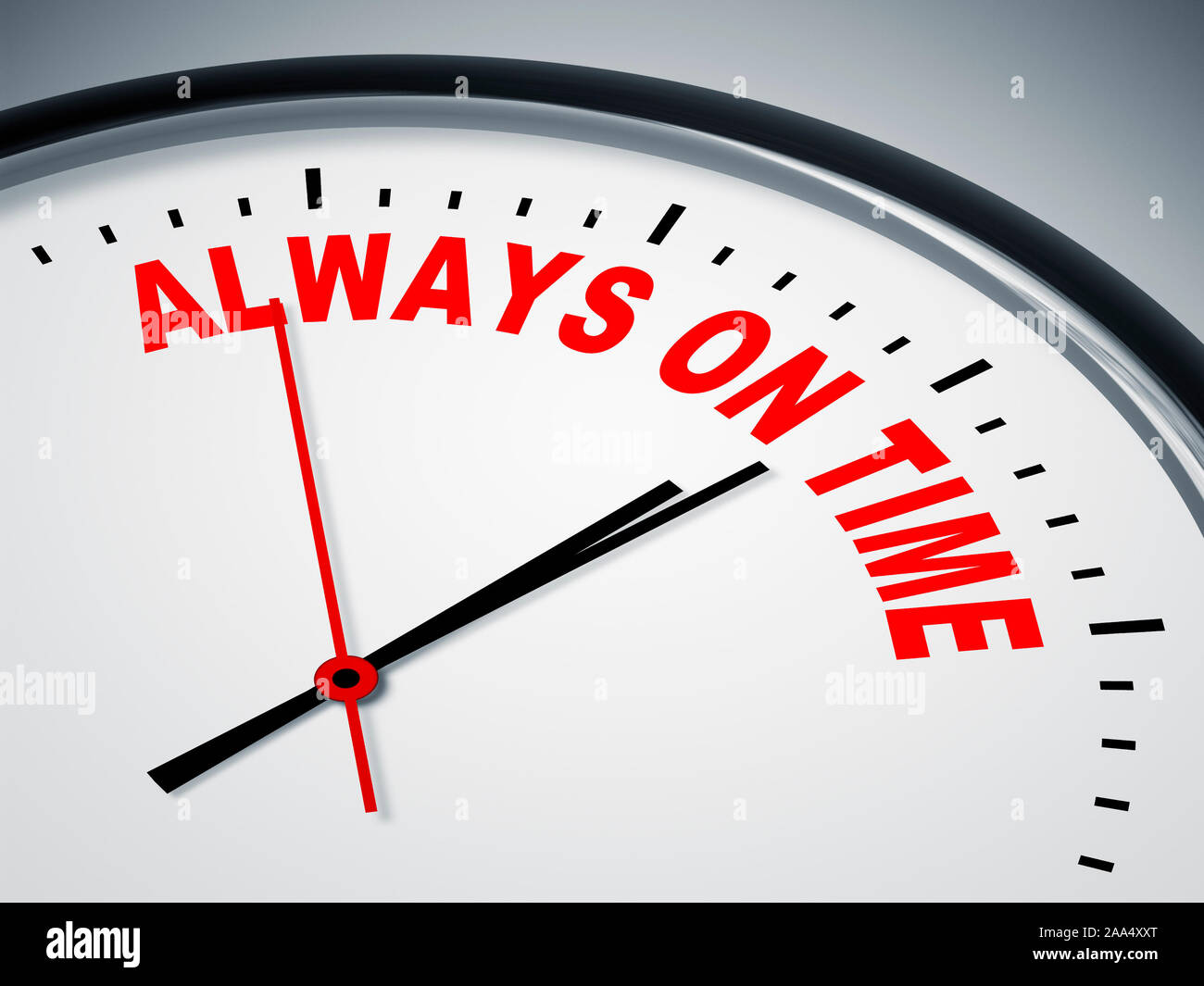 Ein simples Ziffernblatt mit der Aufschrift 'Always On Time' Stock Photo