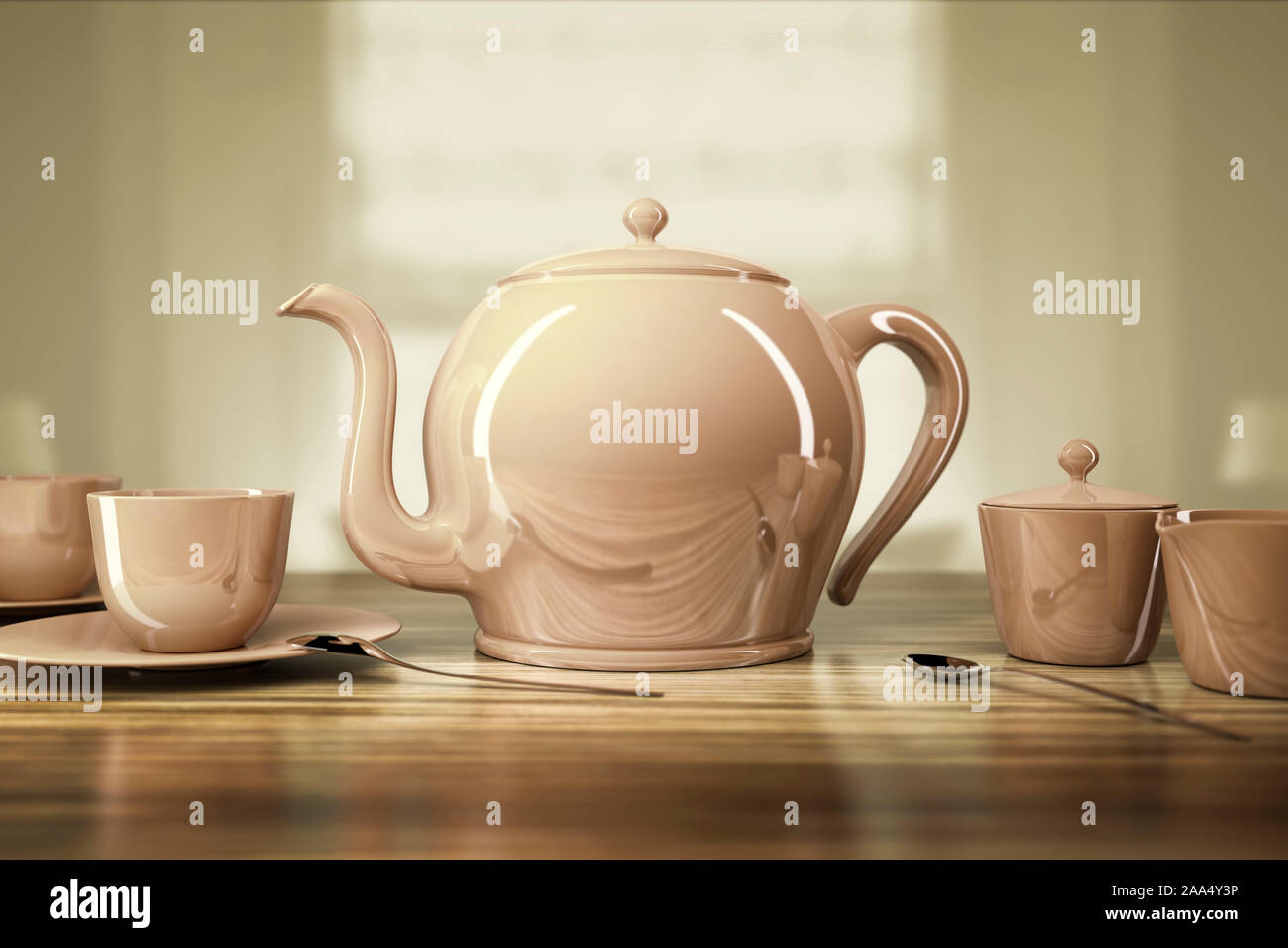 Ein schoenes Teeservice in der Farbe rose Stock Photo