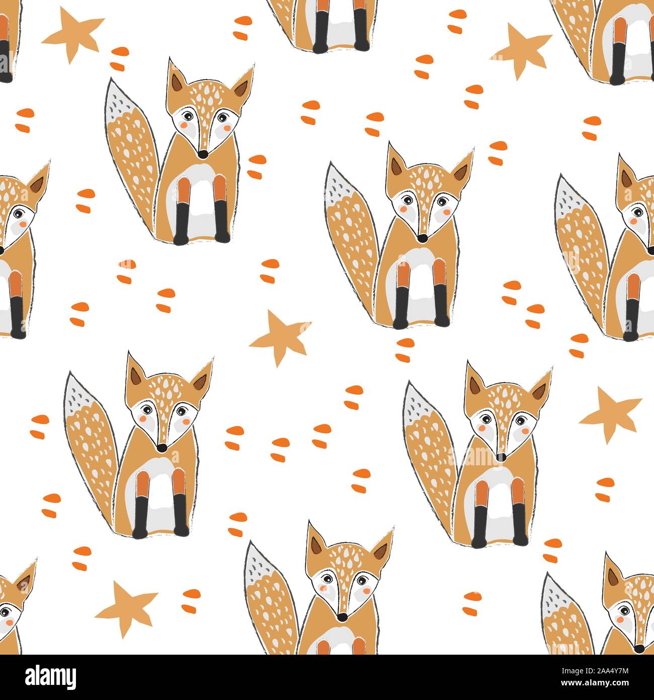 Seamless Pattern with cute hand drawn Fox. Scandinavian Style. Vector ...