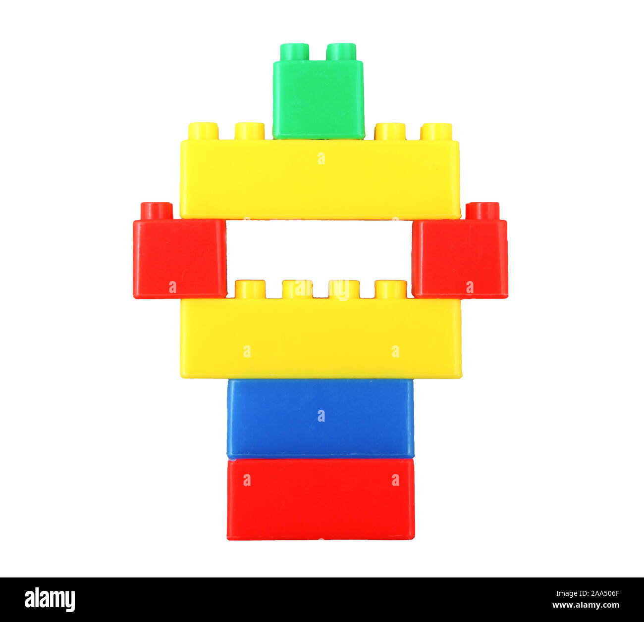 Plastic building blocks toys isolated on white background Stock Photo