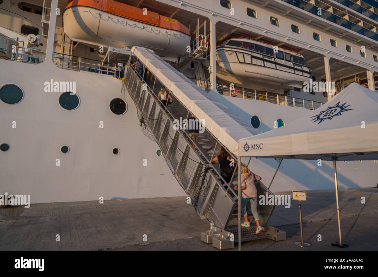 People Boarding The Cruise Ship Msc Lirica In Bari Italy Stock Photo Alamy