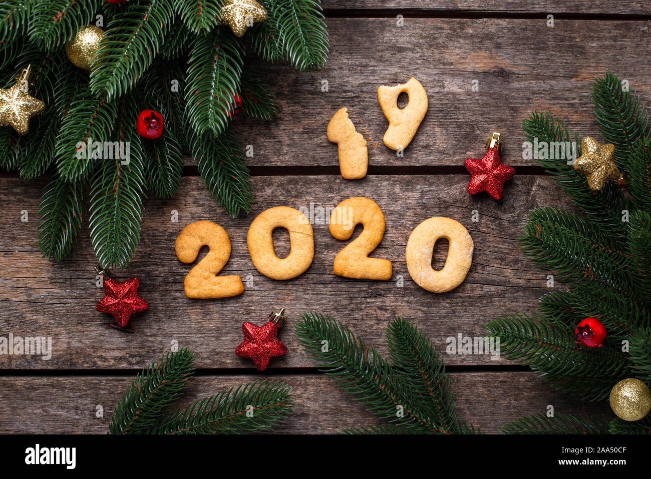 New Year cookies in shape 2020 Stock Photo