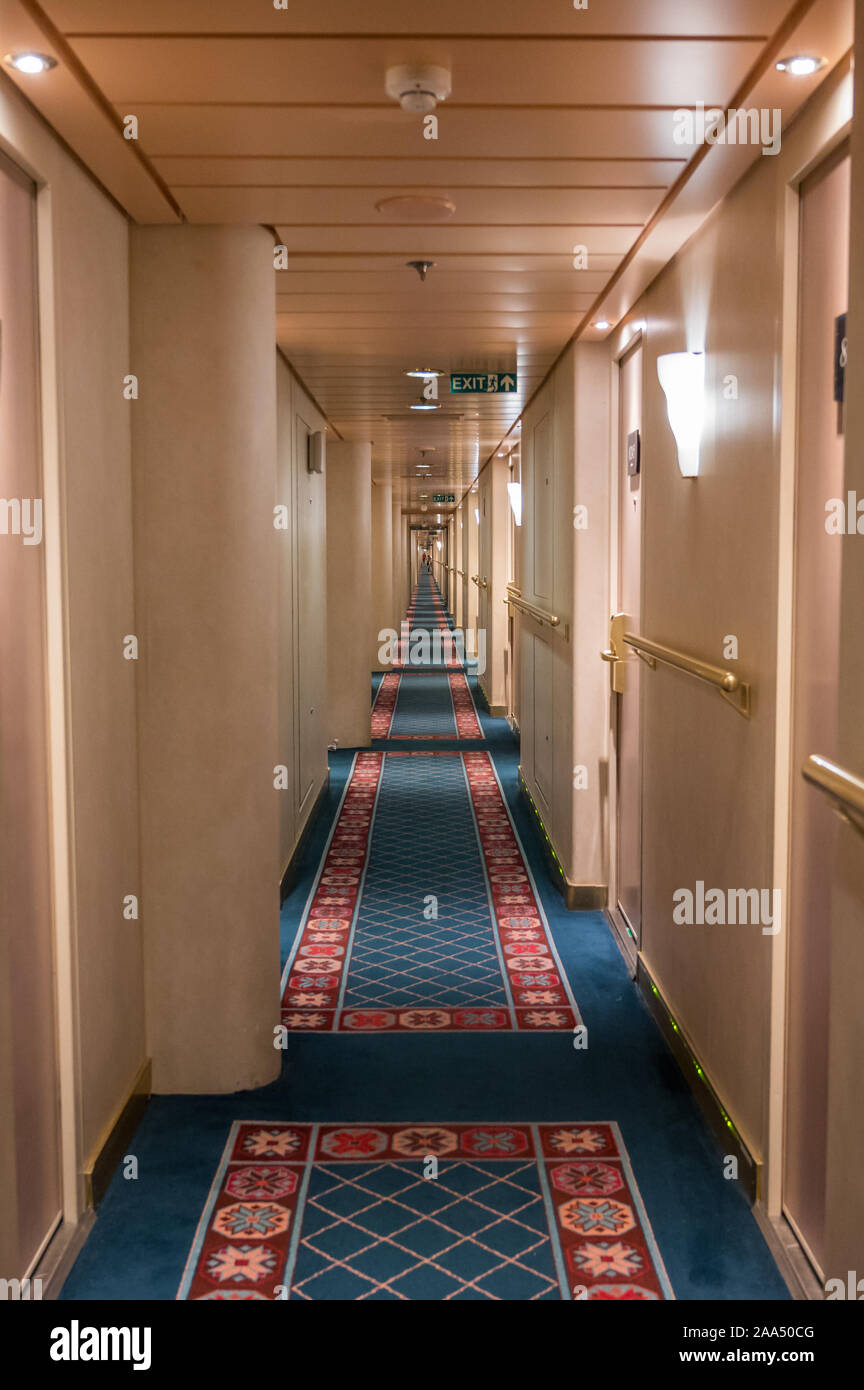 Narrow hallway on the cruise ship MSC Lirica Stock Photo Alamy