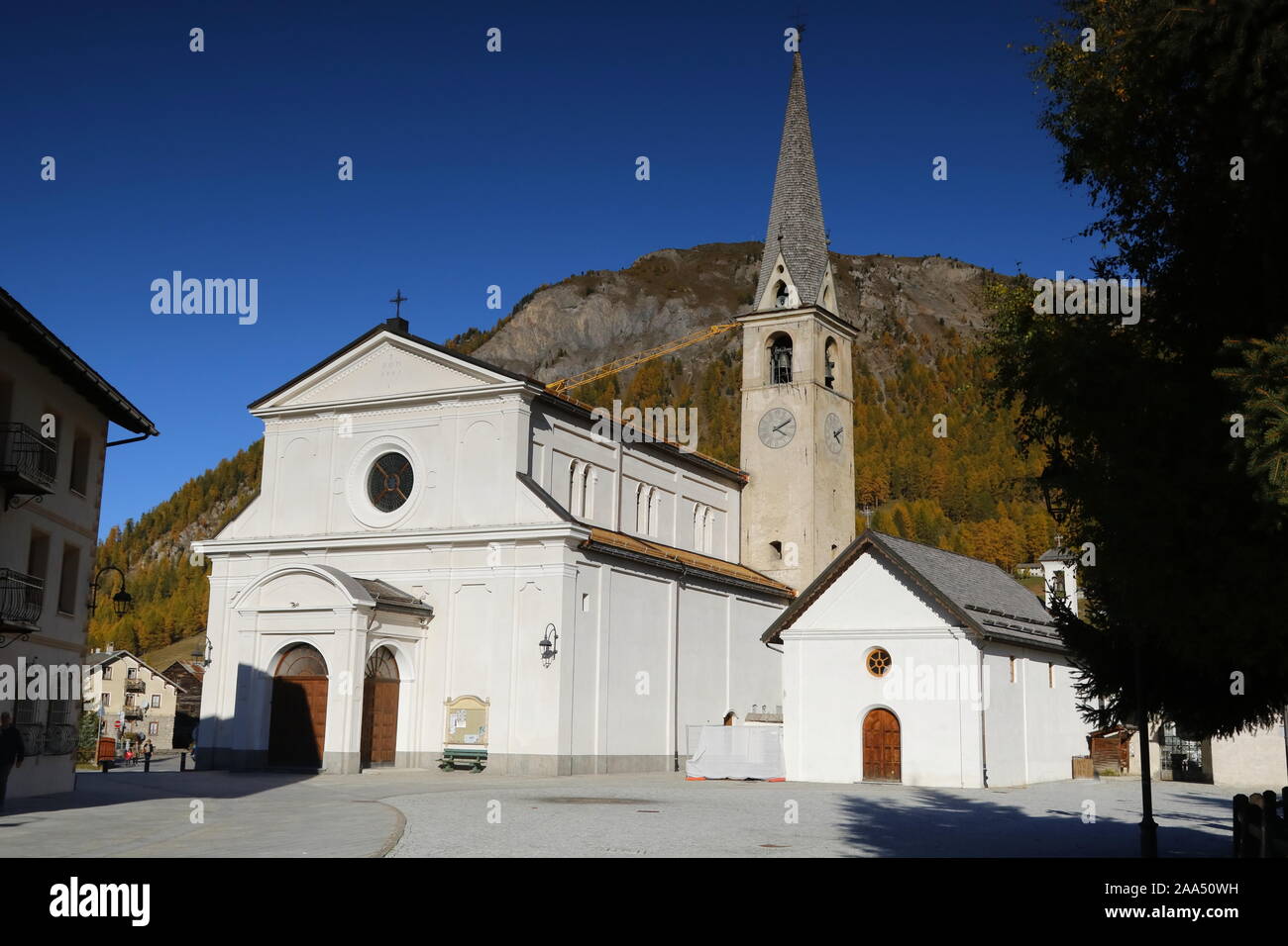 Kirche Maria Geburt in Livigno Stock Photo