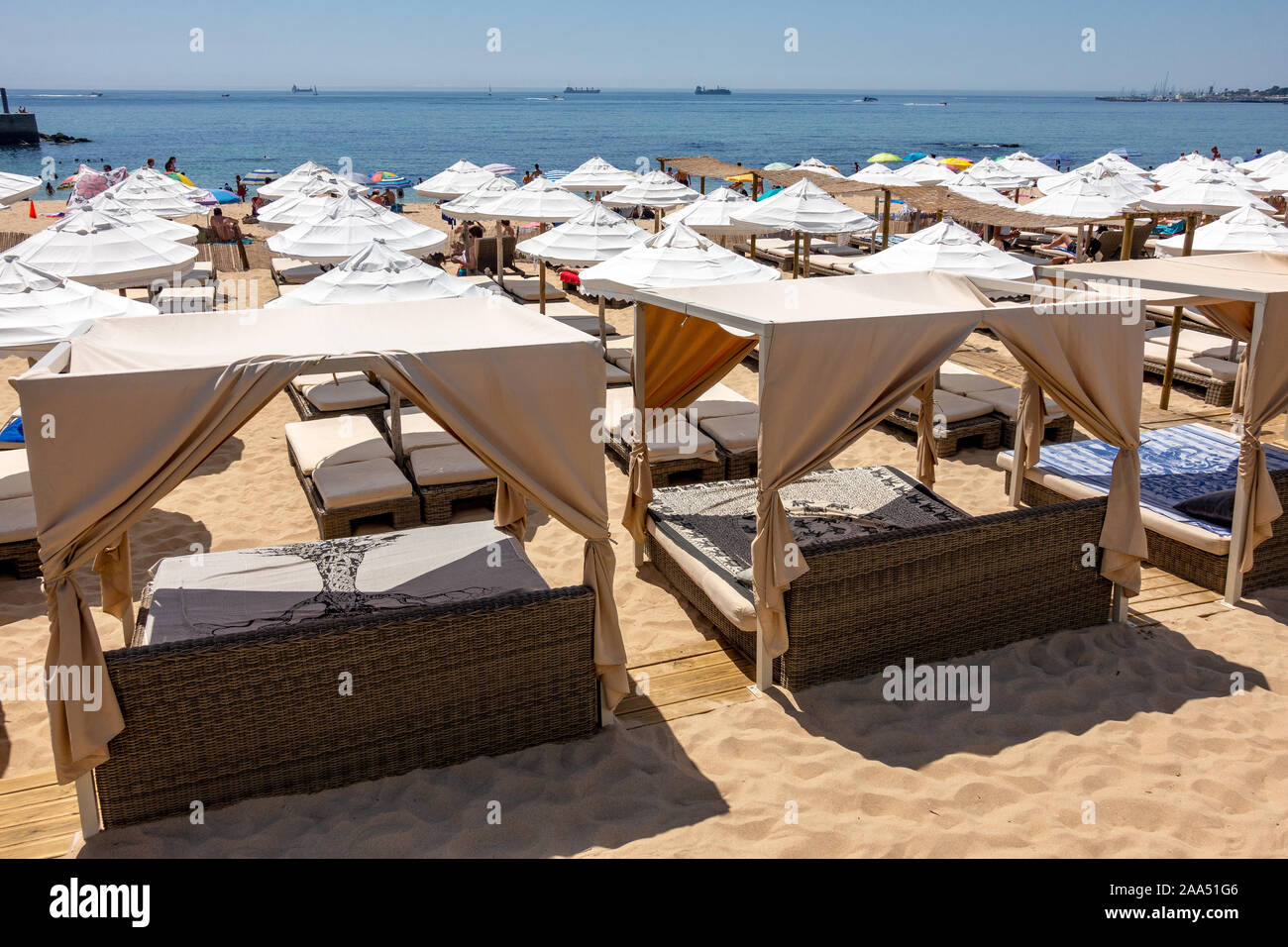 Beach Cabanas And Sun Umbrellas For Rent On Praia do Tamariz In Estoril