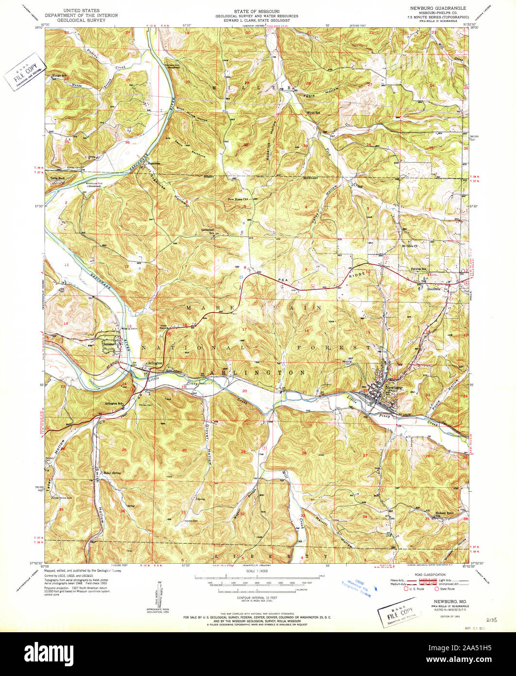 USGS TOPO Map Missouri MO Newburg 323656 1951 24000 Restoration Stock