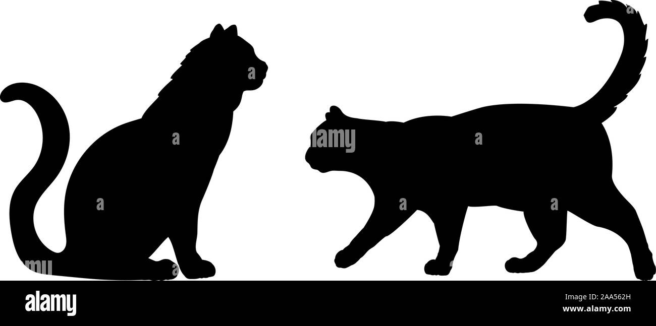 Silhouette of two cats Royalty Free Vector Image