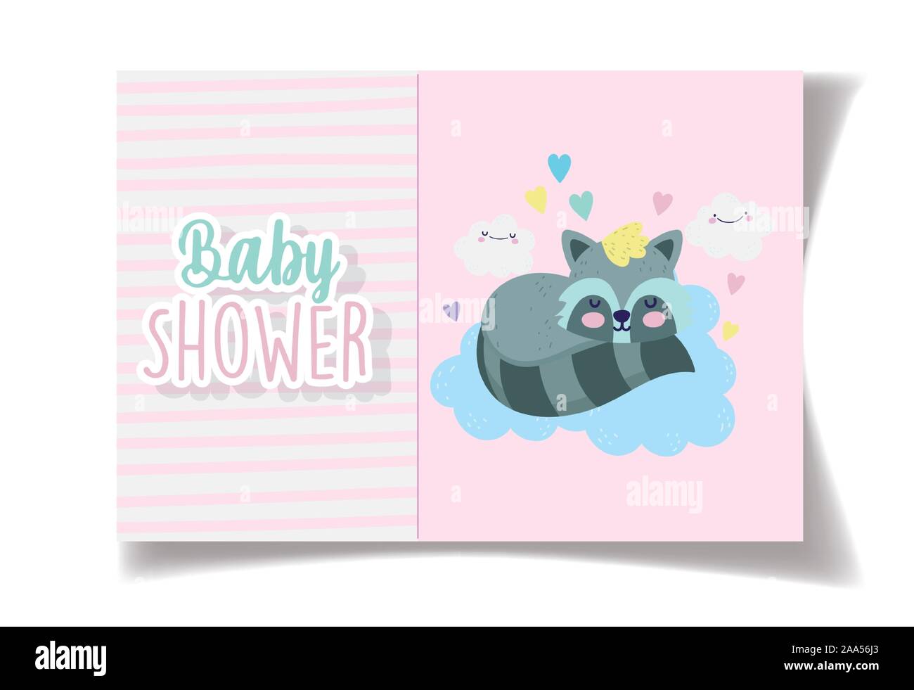sleep raccoon clouds cartoon baby shower card vector illustration Stock ...