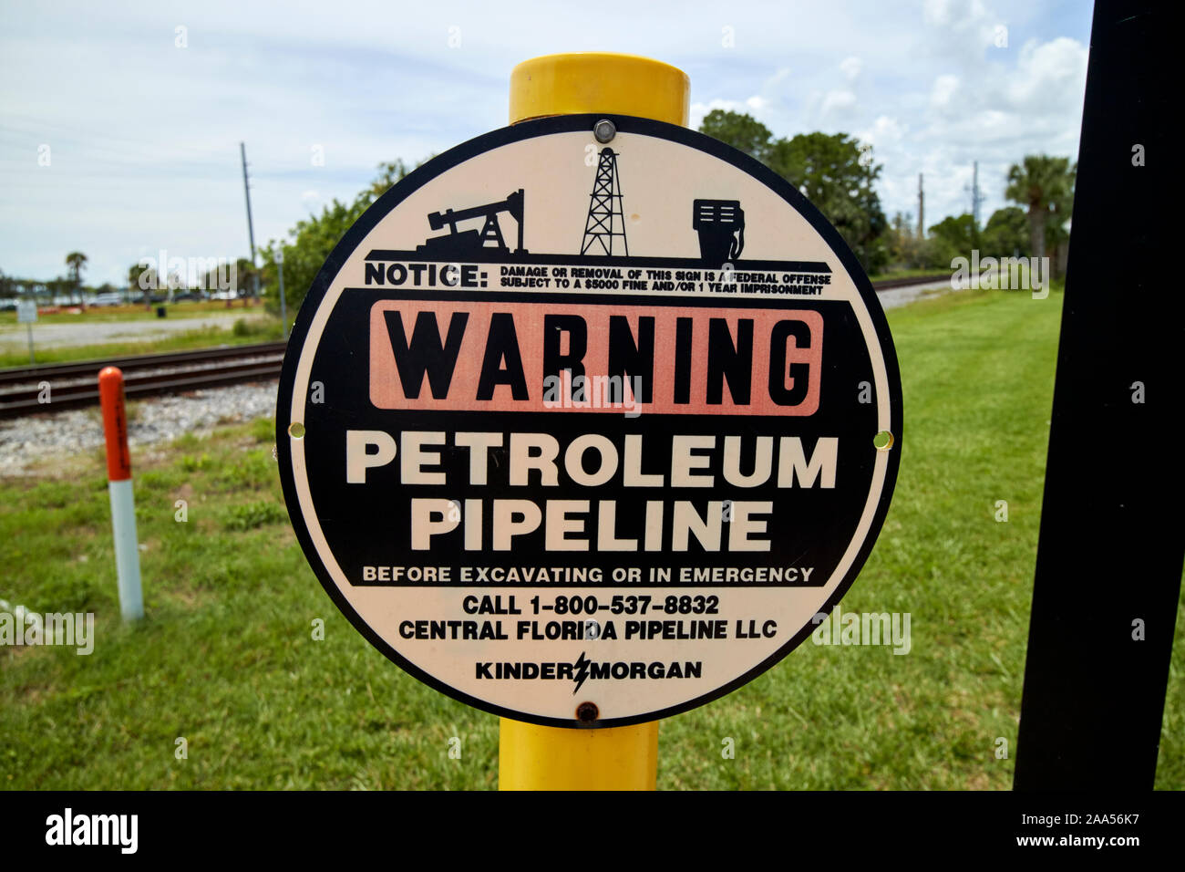 warning sign buried petroleum pipeline central florida pipeline utility lines florida usa Stock Photo