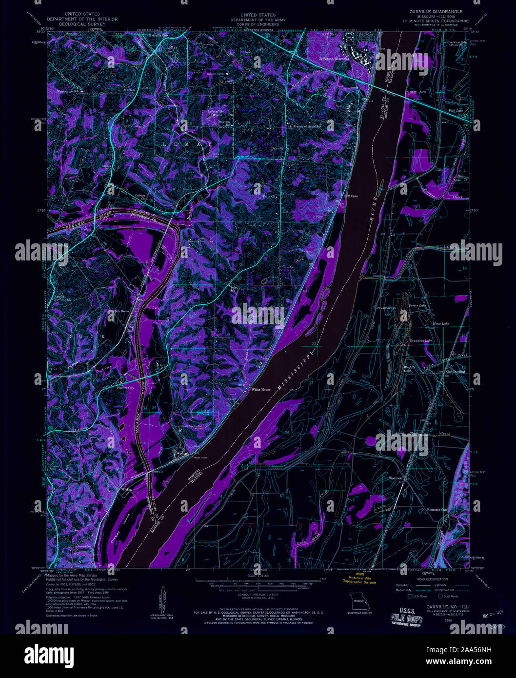 USGS TOPO Map Missouri MO Oakville 323705 1954 24000 Inverted