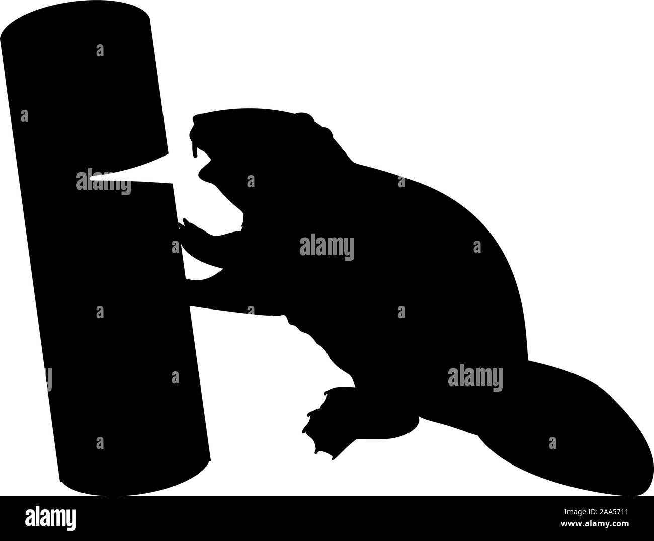 Silhouette of beaver gnawing log. Animal wildlife. Vector illustrator Stock Vector