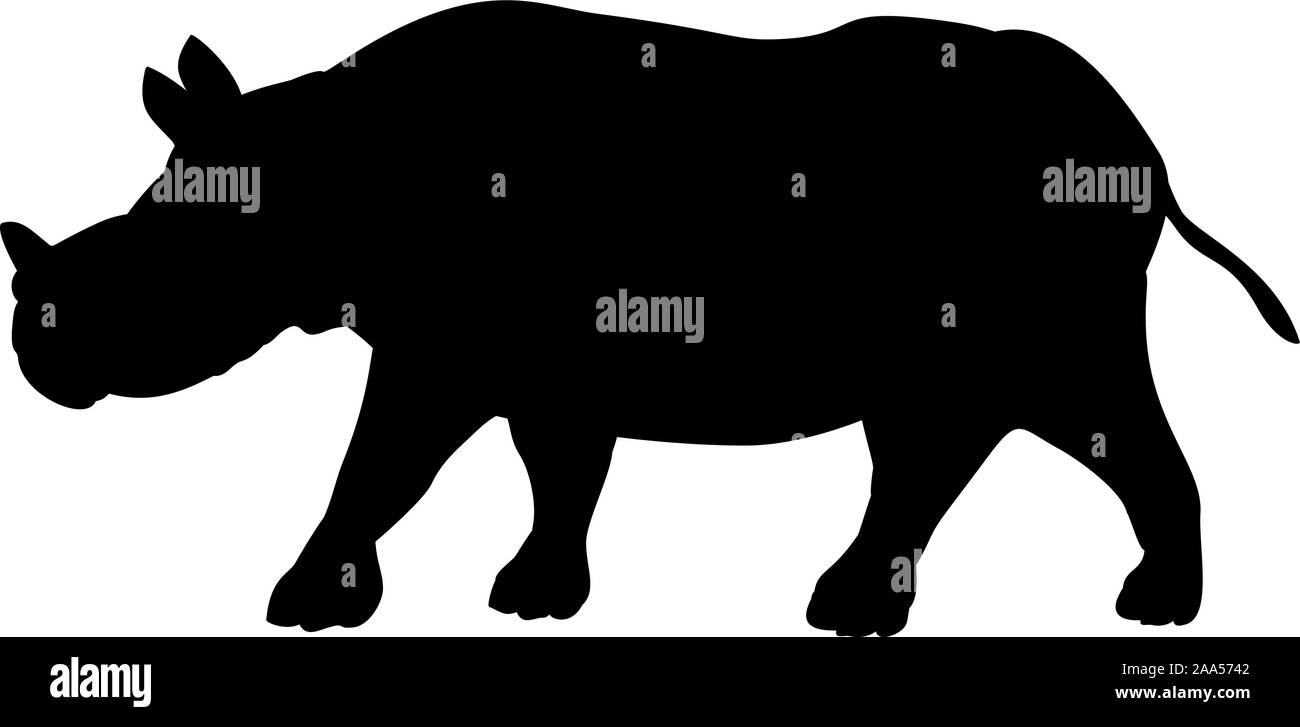 Silhouette of little rhino cub. Cute young animal. Vector illustrator Stock Vector