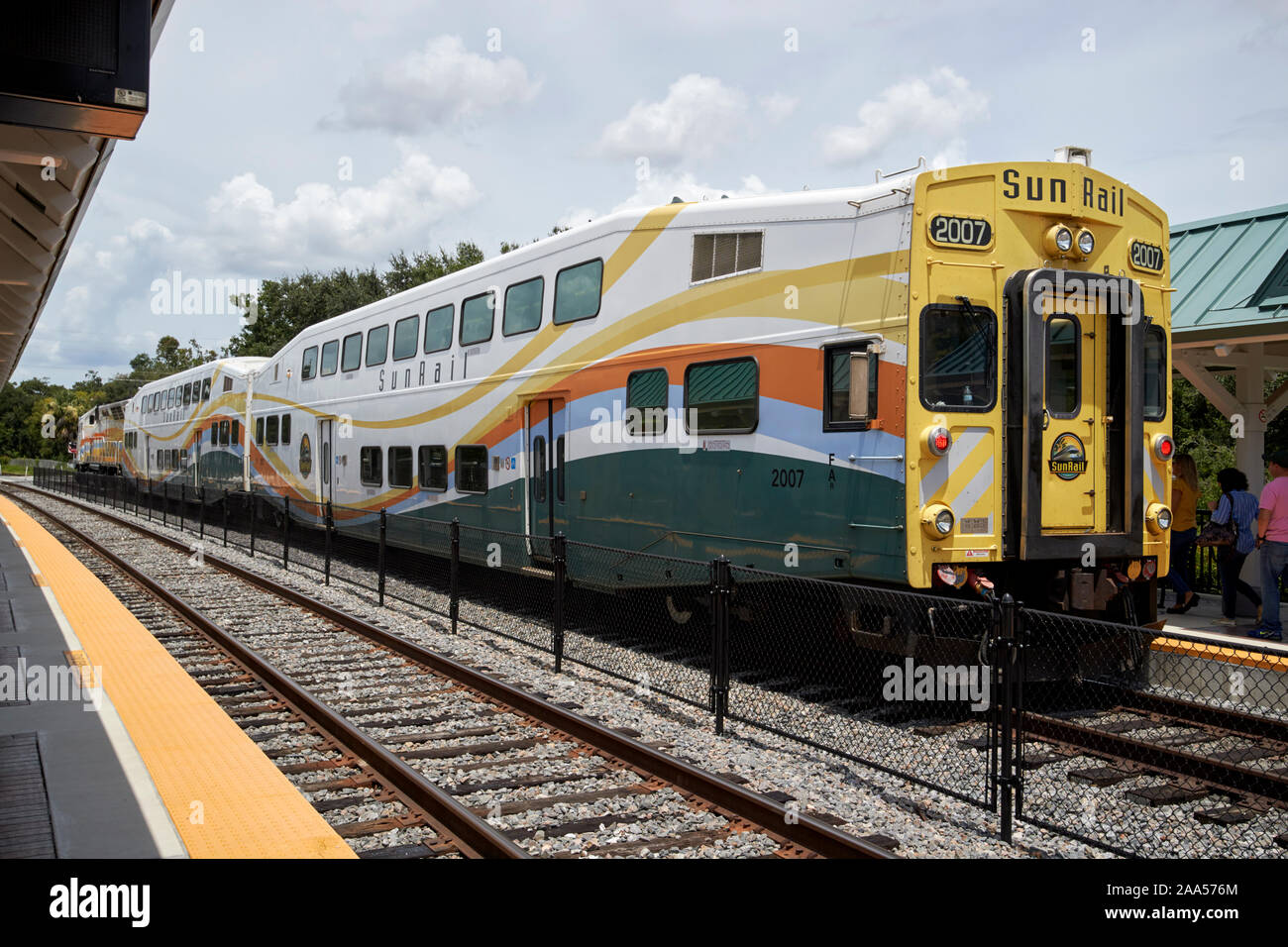 bombardier bilevel passenger cars on sunrail passenger train kissimmee station florida usa Stock Photo