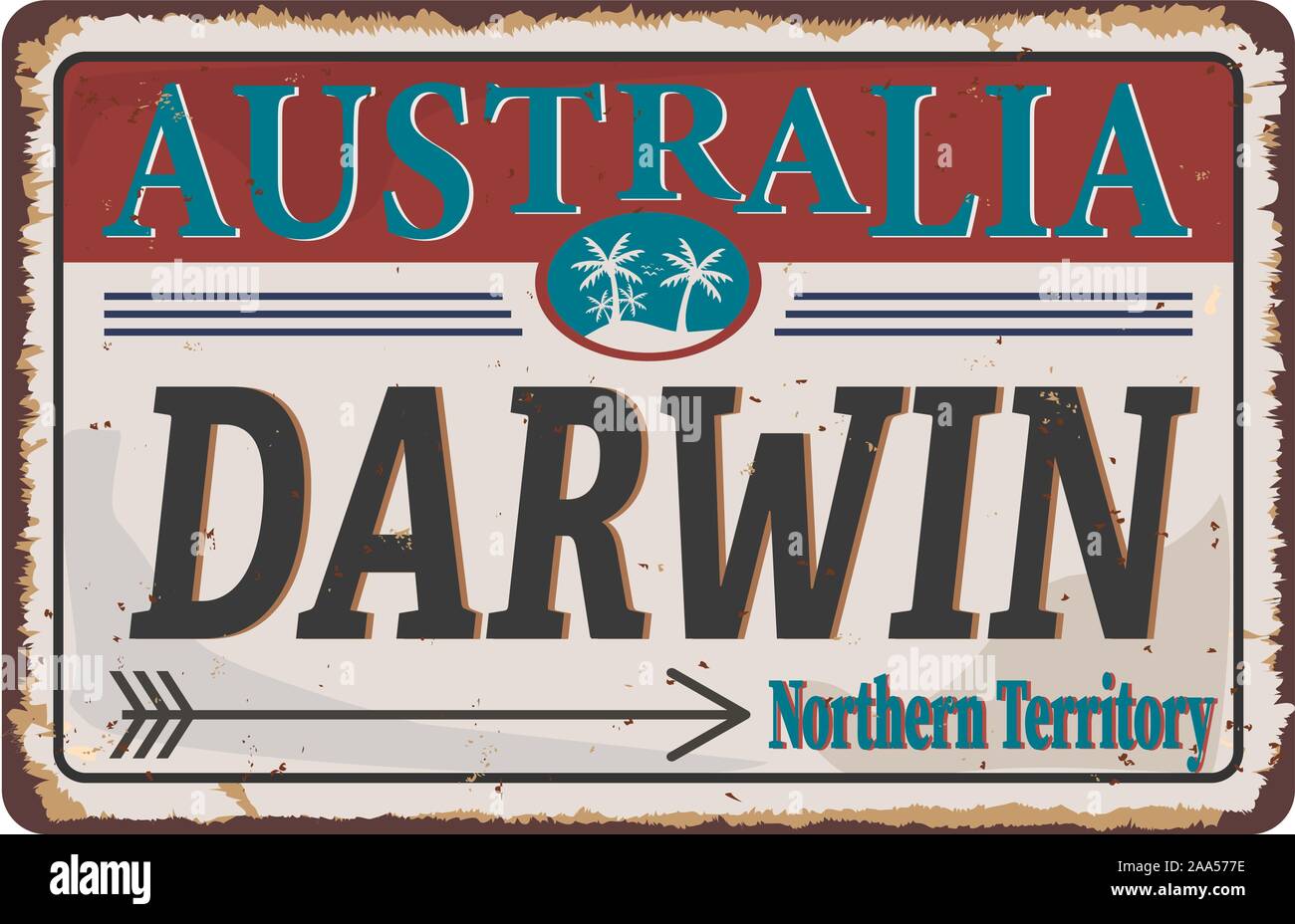 Grunge rusty sign with the text Australia Darwin, vector illustration Stock Vector