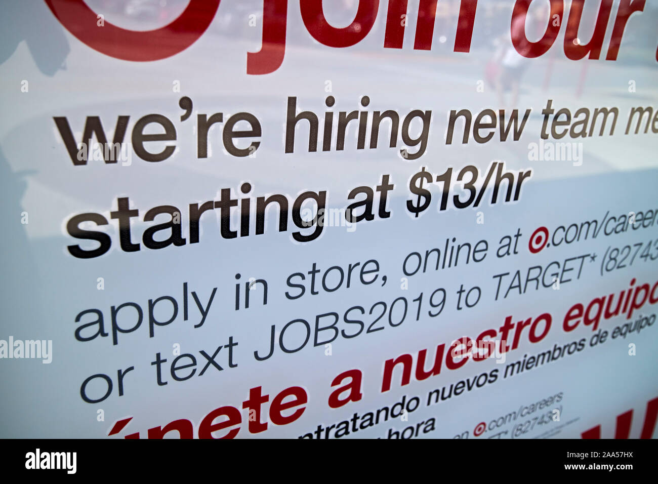 jobs advert advertising 13 dollar per hour jobs at target store florida usa Stock Photo