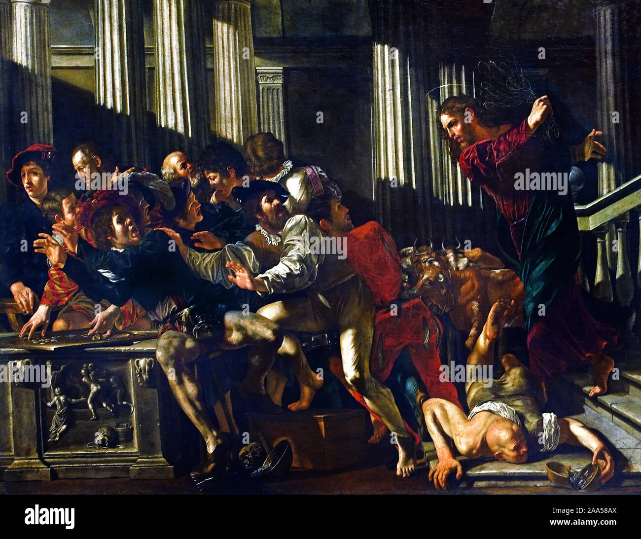The expulsion of the merchants from the temple 1610 Francesco Boneri, called Cecco del Caravaggio (detectable in Rome 1602/03 - 1620), Italian, Italy, Stock Photo