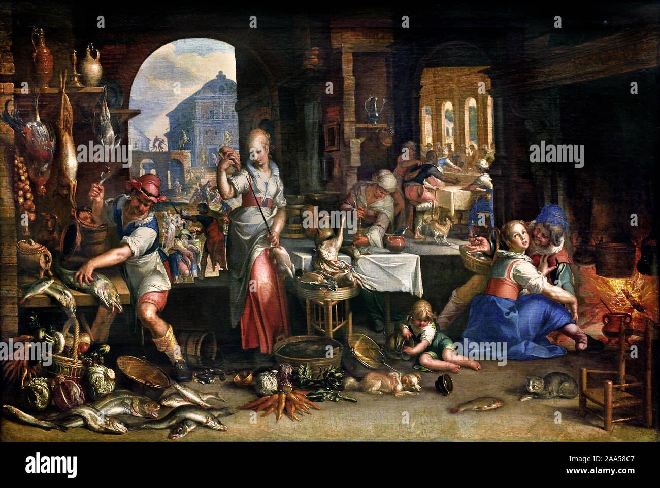 Kitchen scene with the parable of the great supper hires stock